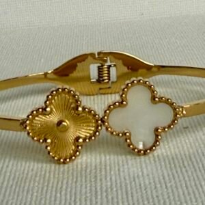 Gold & White Clover Bangle