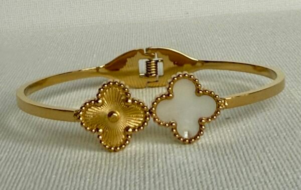 Gold & White Clover Bangle