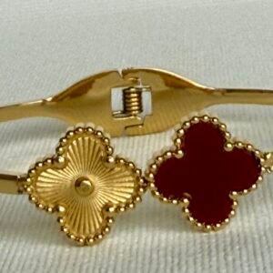 Gold & Red Clover Bangle