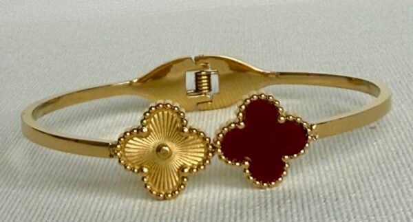 Gold & Red Clover Bangle