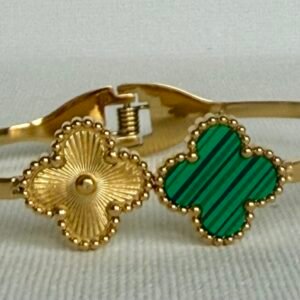 Gold & Green Clover Bangle
