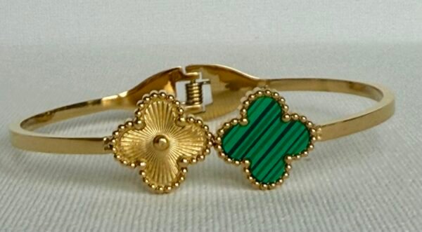 Gold & Green Clover Bangle