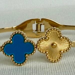 Gold & Blue Clover Bangle