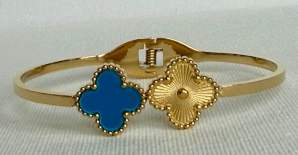 Gold & Blue Clover Bangle