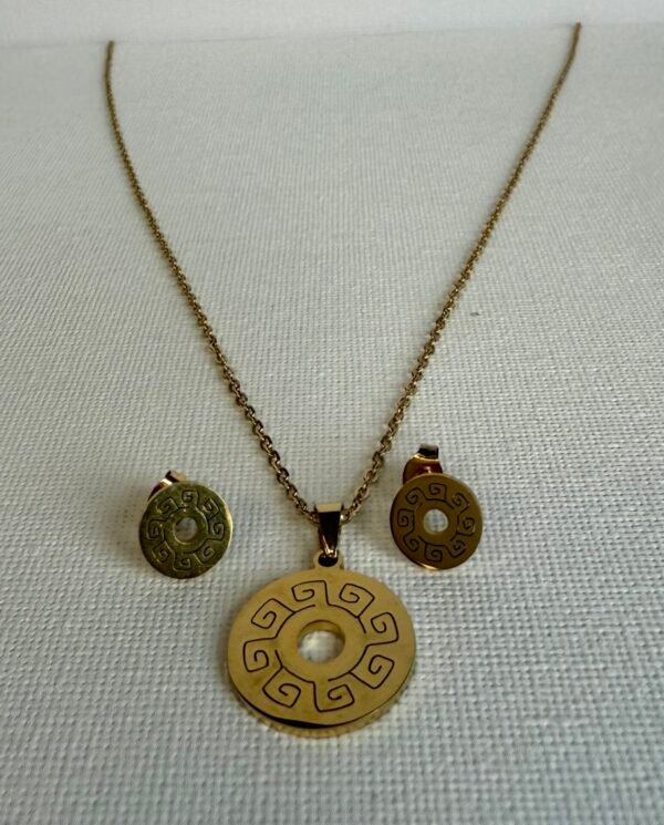 Gold Disc Necklace & Earring Set