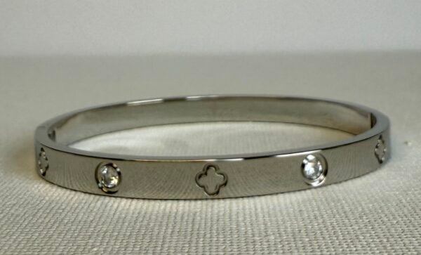 Silver Clover & Stone Bangle
