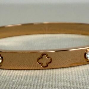 Rose Gold Clover & Stone Bangle