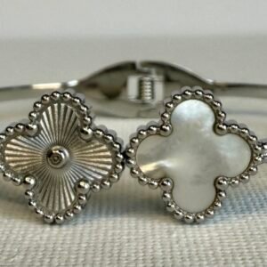 Silver White & Silver Clover Bangle