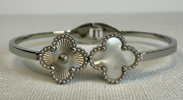 Silver White & Silver Clover Bangle