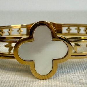 Gold & White Clover Bangle