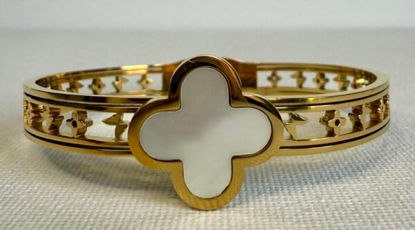 Gold & White Clover Bangle