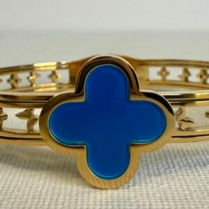 Gold & Blue Clover Bangle
