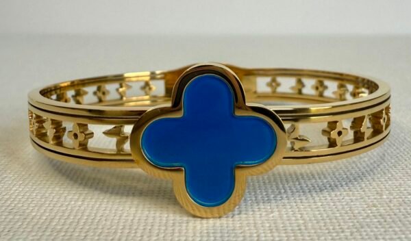 Gold & Blue Clover Bangle