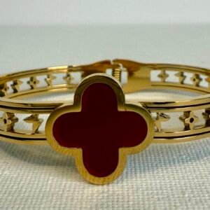 Gold & Red Clover Bangle