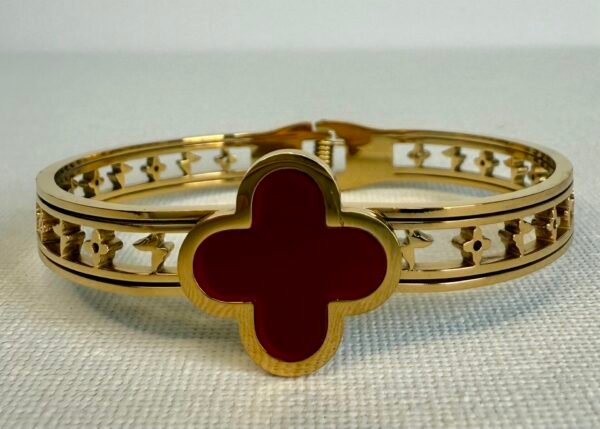 Gold & Red Clover Bangle