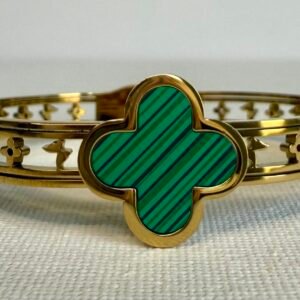 Gold & Green Clover Bangle
