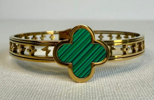 Gold & Green Clover Bangle