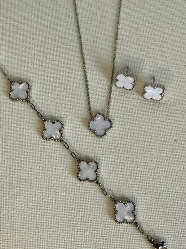 Silver & White Clover Set