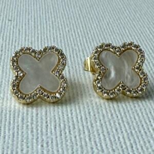 Gold & White Clover Earrings