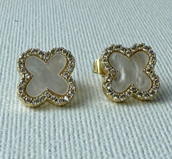 Gold & White Clover Earrings