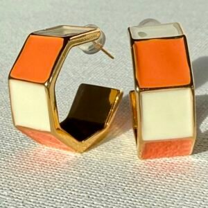 Cream with Orange Hoop Earrings