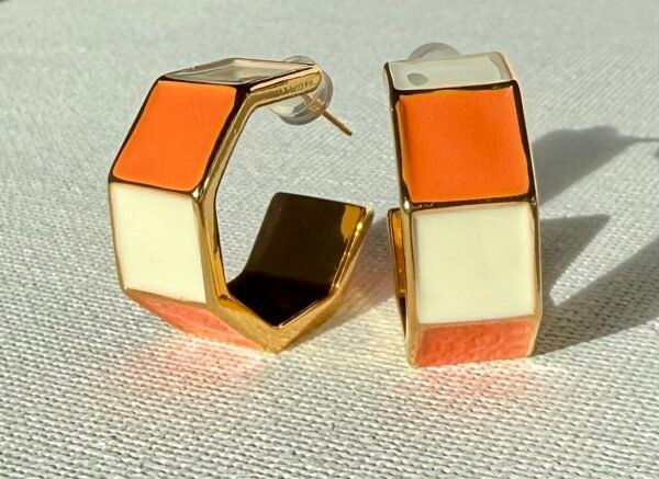 Cream with Orange Hoop Earrings