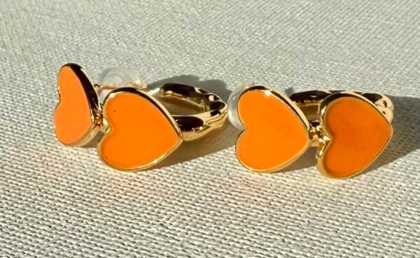 Gold & Orange Heart Hoop Earrings