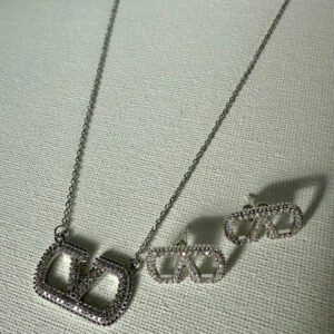Silver Diamante Pendant Necklace & Earring Set