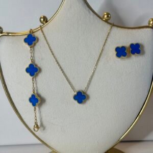 Gold & Blue Clover Necklace Set