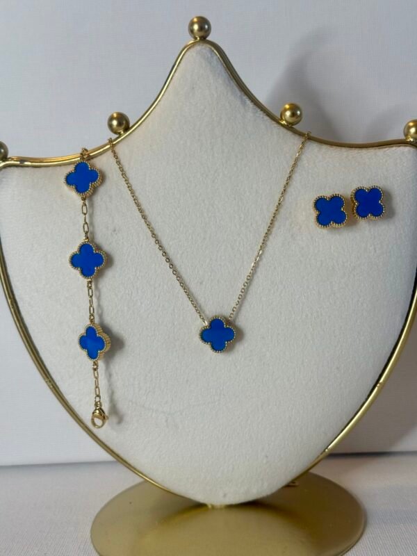 Gold & Blue Clover Necklace Set