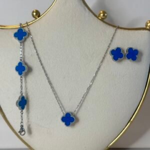 Silver & Blue Clover Necklace Set