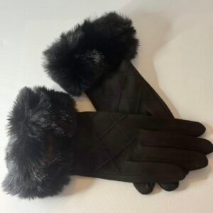 Black Faux Fur Trim Gloves