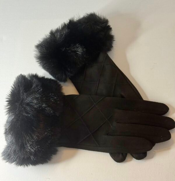 Black Faux Fur Trim Gloves
