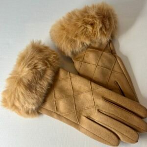 Tan Faux Fur Trim Gloves