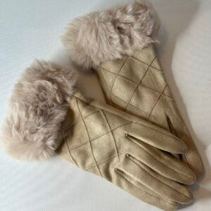 Beige Faux Fur Trim Gloves