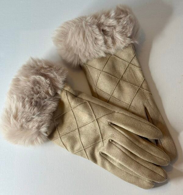 Beige Faux Fur Trim Gloves